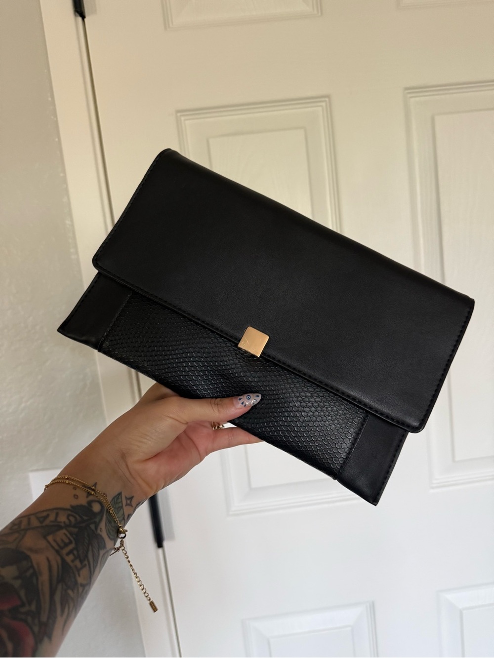 a new day Black Envelope Clutch with Gold Accent